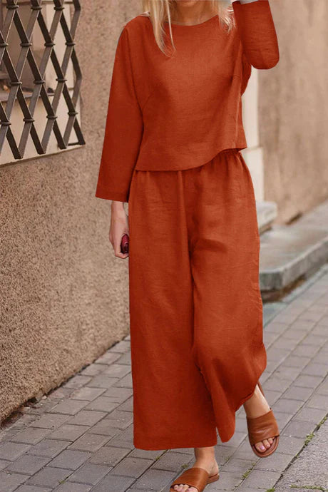 Levoire | Ensemble Lin Top Couches Pantalon Large Orange rouillé