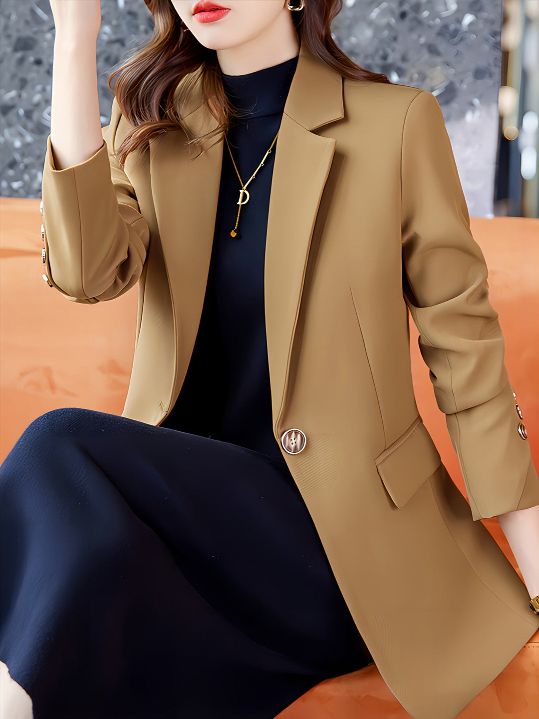 Levoire | Blazer Élégant Avec Col Et Bouton Khaki