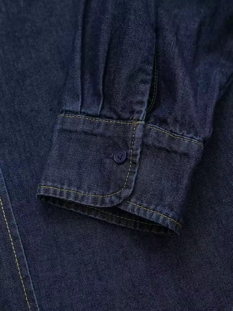 Levoire | Chemisier En Denim Sombre Avec Col À Nœuds