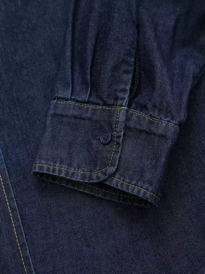 Levoire | Chemisier En Denim Sombre Avec Col À Nœuds