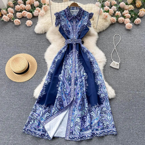 Levoire | Robe rétro femme avec col montant et lacets d'été