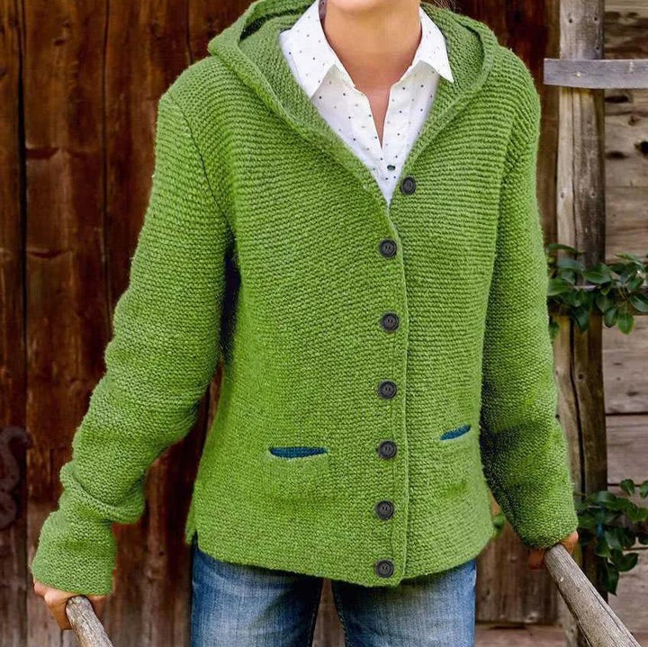 Levoire | Veste À Capuche Tricotée À Manches Longues Avec Boutons Vert