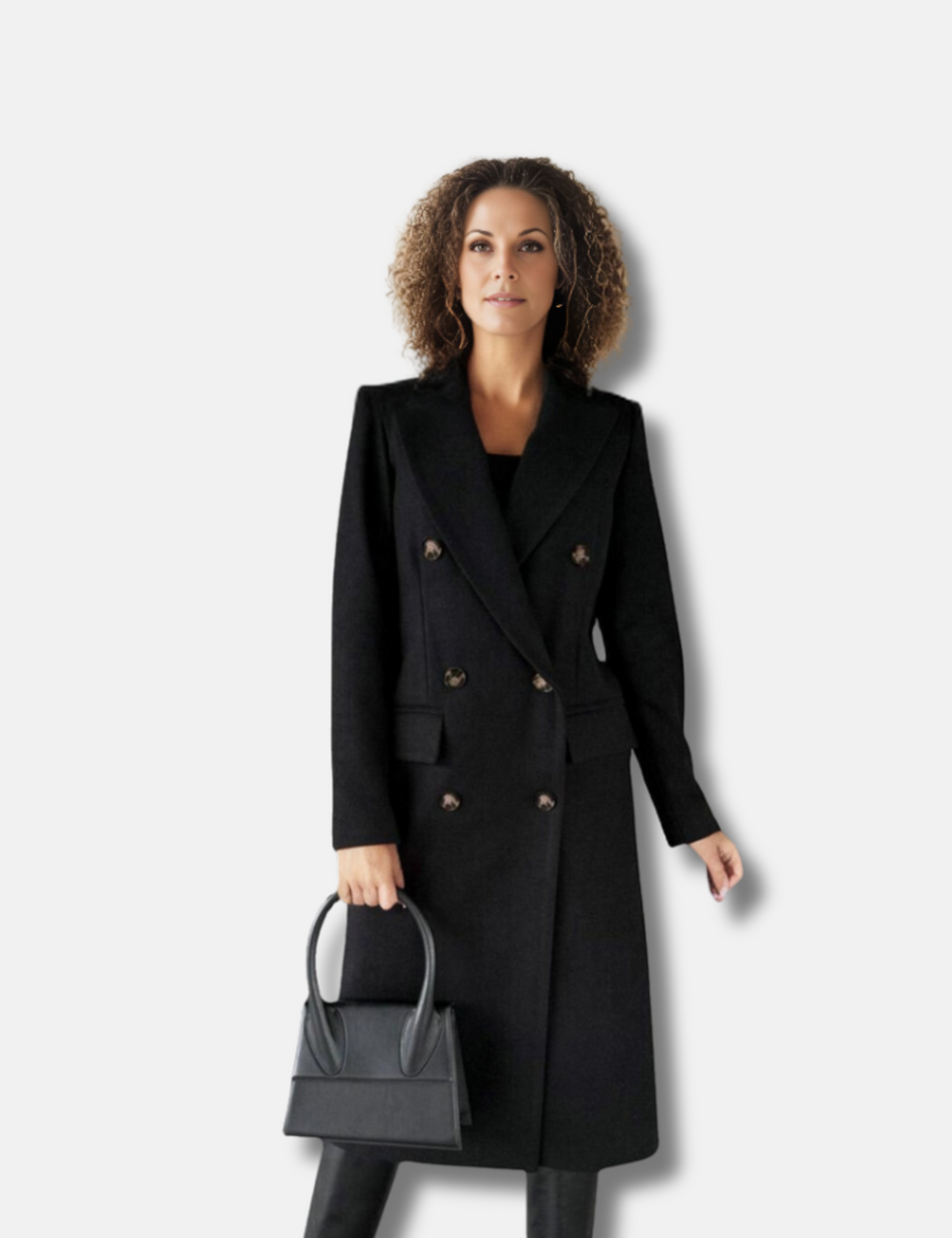 Levoire | Élégant Long Double Boutonné Avec Aspect Laine Pour Femmes Noir