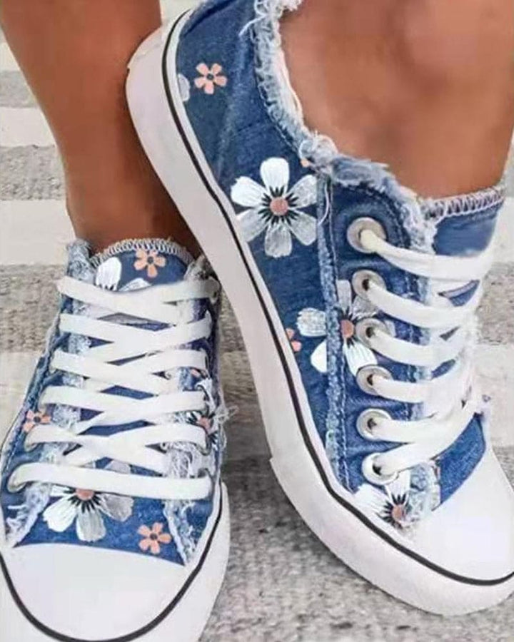 Levoire | Baskets En Denim Avec Fleurs Jeans bleu