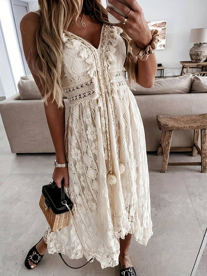 Levoire | Robe Maxi Boho D'Été Avec Bretelles Spaghetti Et Décolleté En V Abricot