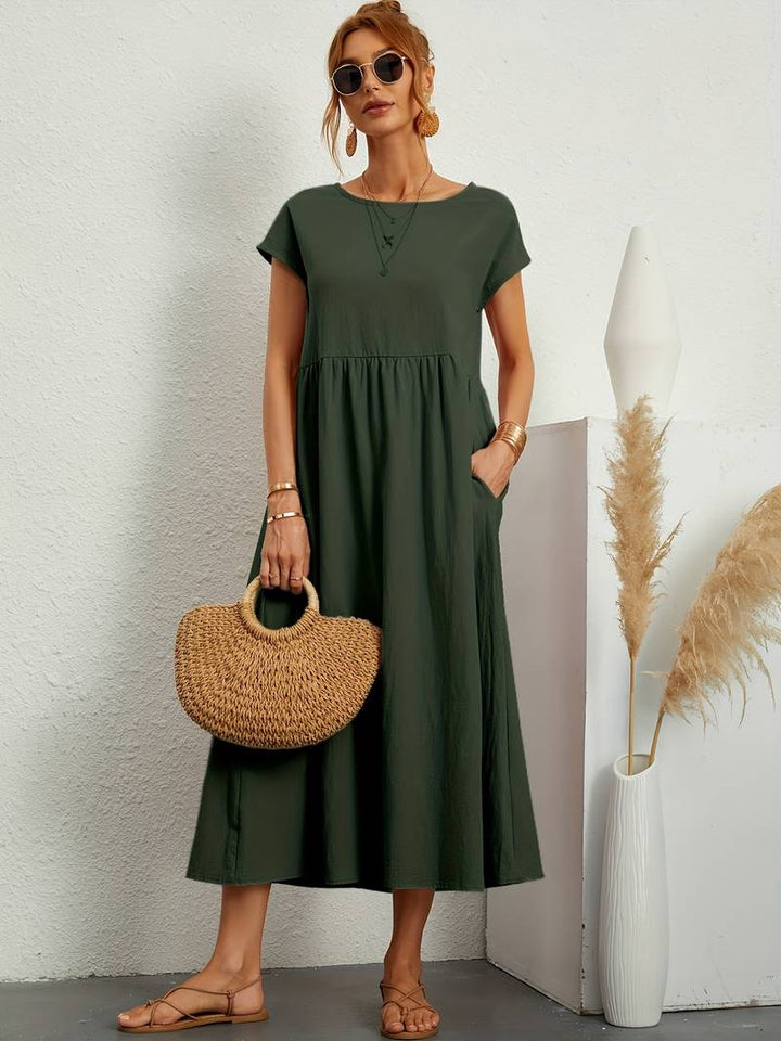 Levoire | Robe Vintage Manches Courtes Été Vert armée