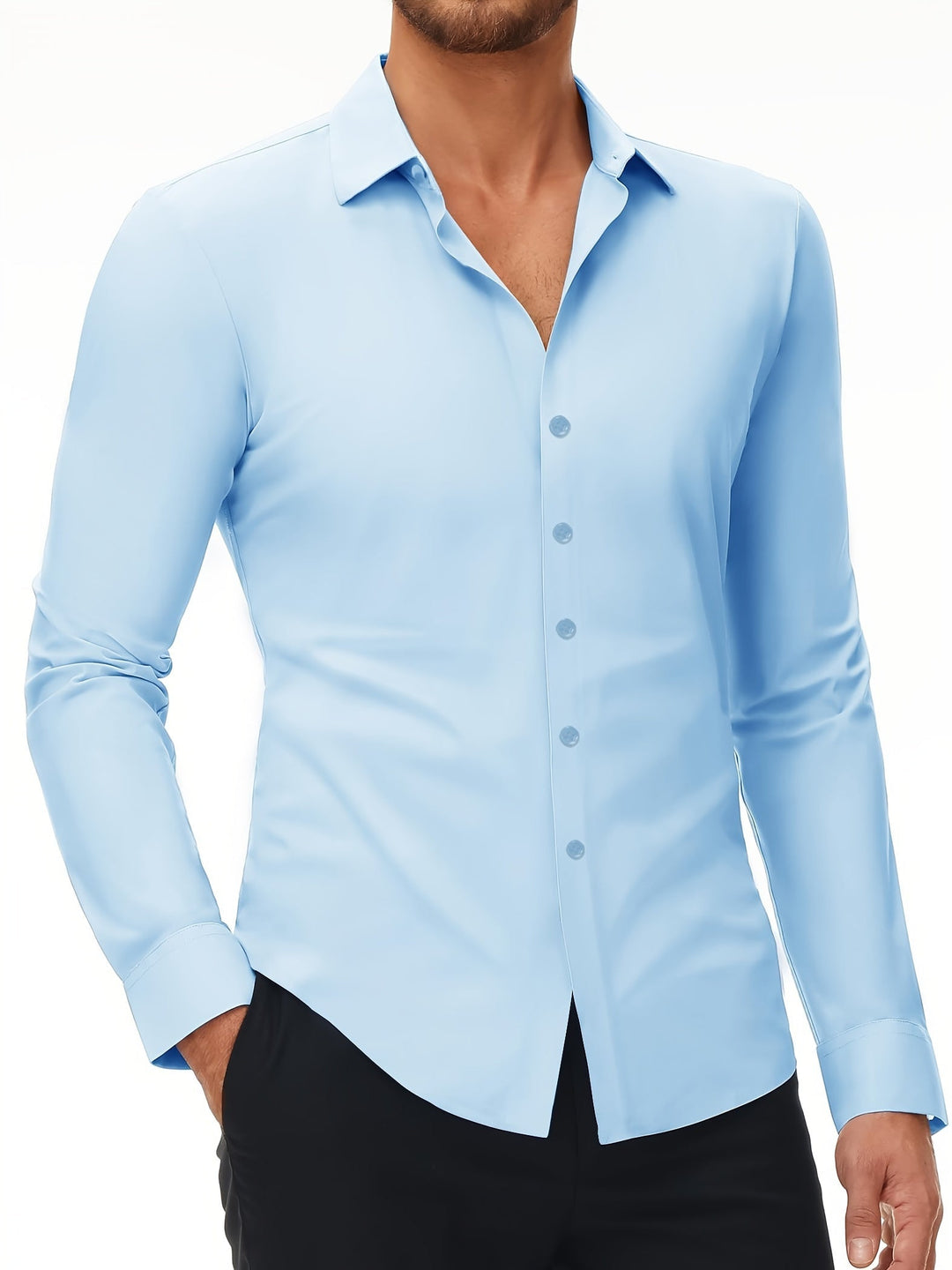 Levoire | Slim Fit Chemise En Coton Stretch Bleu clair