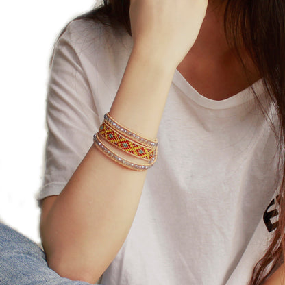 Levoire | ethnique Edyna en Cuir et Métal Rhodié et Perles de Miyuki - Livraison Offerte Jaune