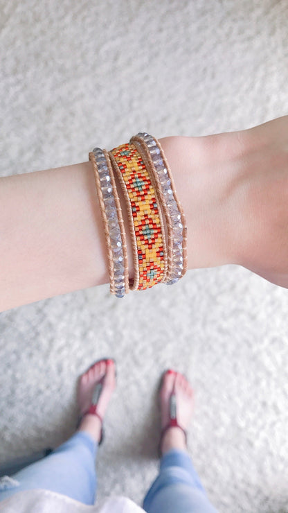 Levoire | ethnique Edyna en Cuir et Métal Rhodié et Perles de Miyuki - Livraison Offerte