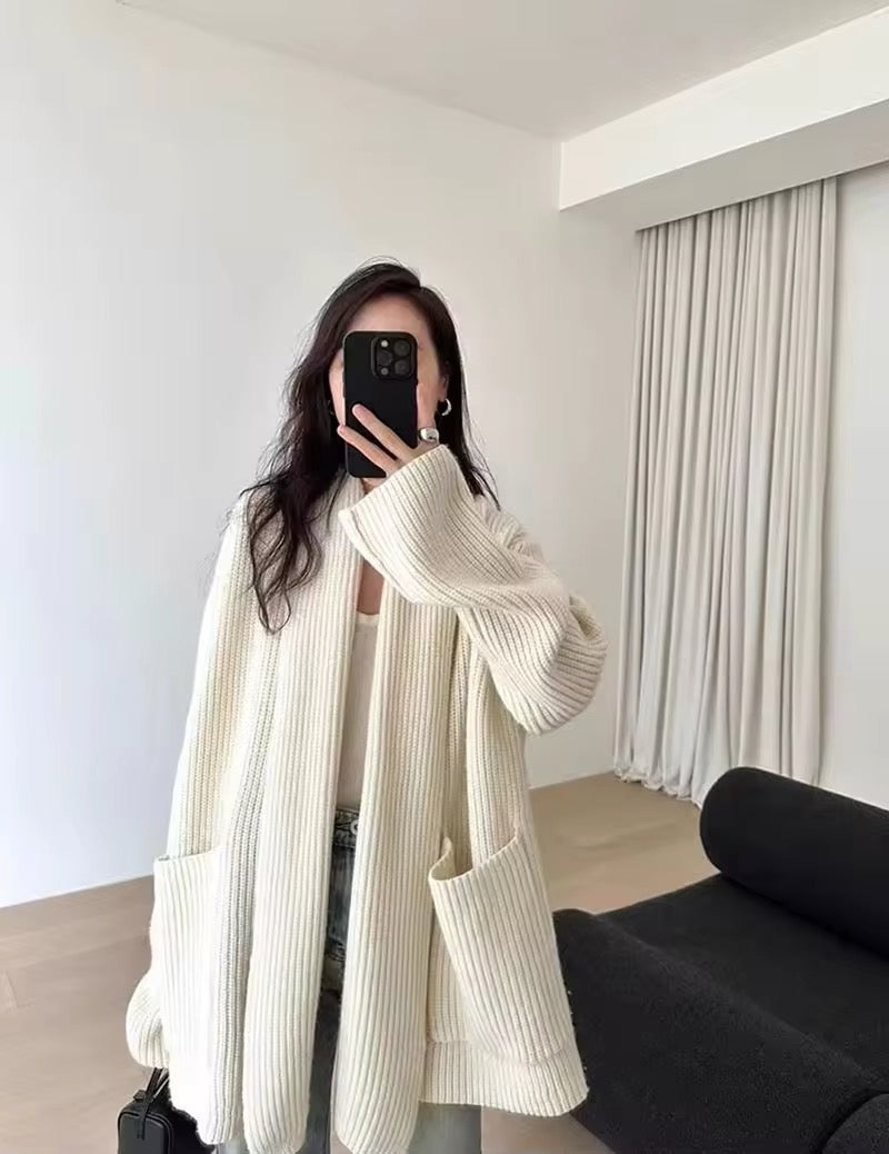 Levoire | Grande Taille Gilet Tricot Avec Poches Blanc Taille unique
