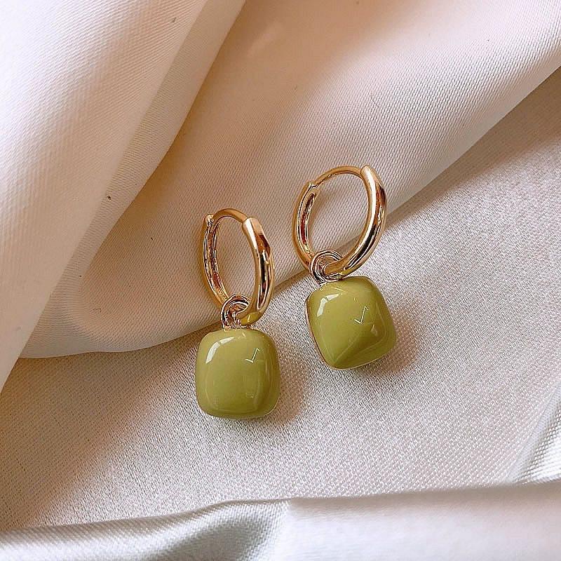 Levoire | Boucles D'Oreilles Élégantes Carrées En Perles Vert clair