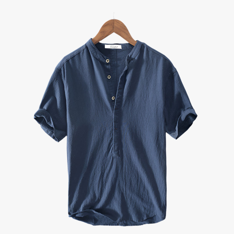 Levoire | Chemise en lin décontractée pour hommes T-Shirt d'été pour hommes Bleu foncé