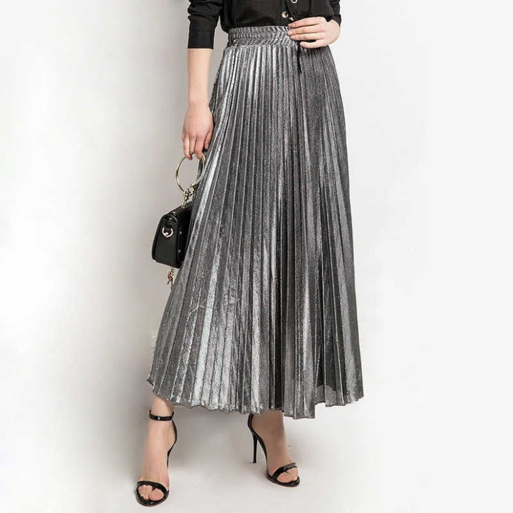 Levoire | Jupe Maxi Femme Jupe Chic Stylée Avec Taille Haute Argent