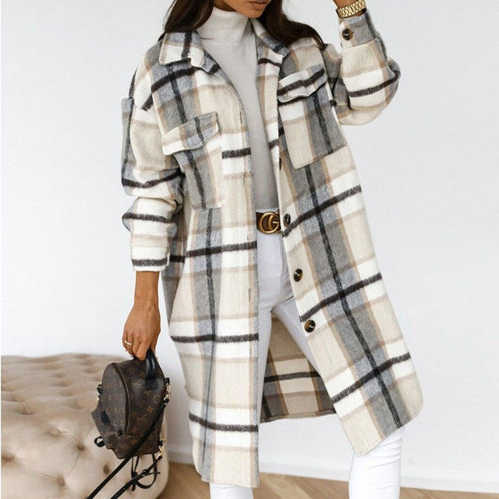 Levoire | Veste En Laine Longue Confortable Pour Femmes Blanc Gris