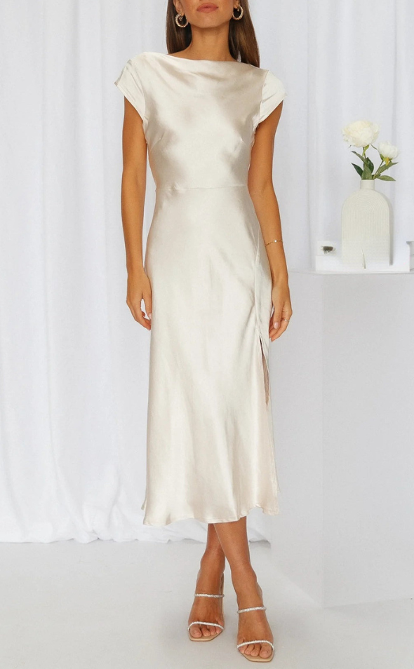 Levoire | Robe Femme Robe Midi Élégante Femme Avec Dos Nu Champagne