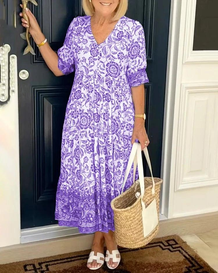 Levoire | Robe Maxi Boho Femme Avec Imprimé Floral Robe d'Été Femme Lilas