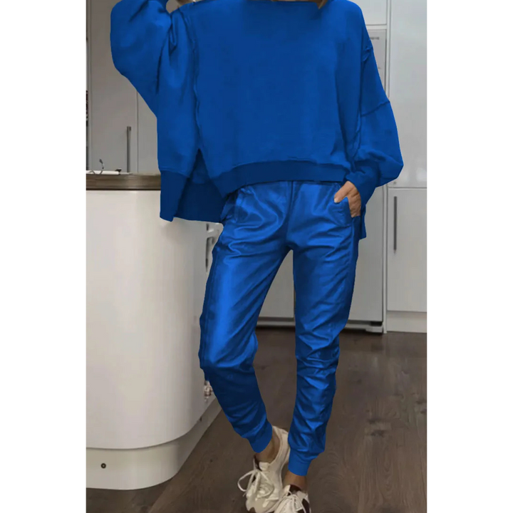 Levoire | Lssiges Rond Cou Set Femmes Pantalon Cuir Bleu - Épuisé