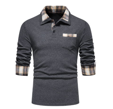 Levoire | Polo À Manches Longues Avec Col En Patchwork Pour Hommes Gris foncé