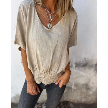 Levoire | Haut Décontracté À Col En V Pour - Femmes - Manches Courtes Abricot