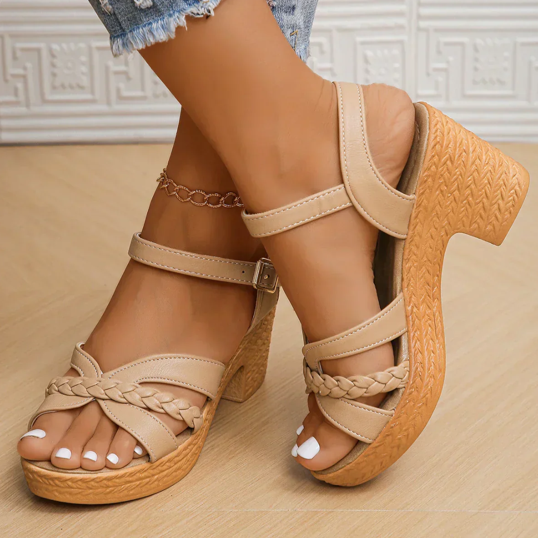 Levoire | Sandales Tressées Pour - Femmes - Levoire | Talons Plateforme Chameau