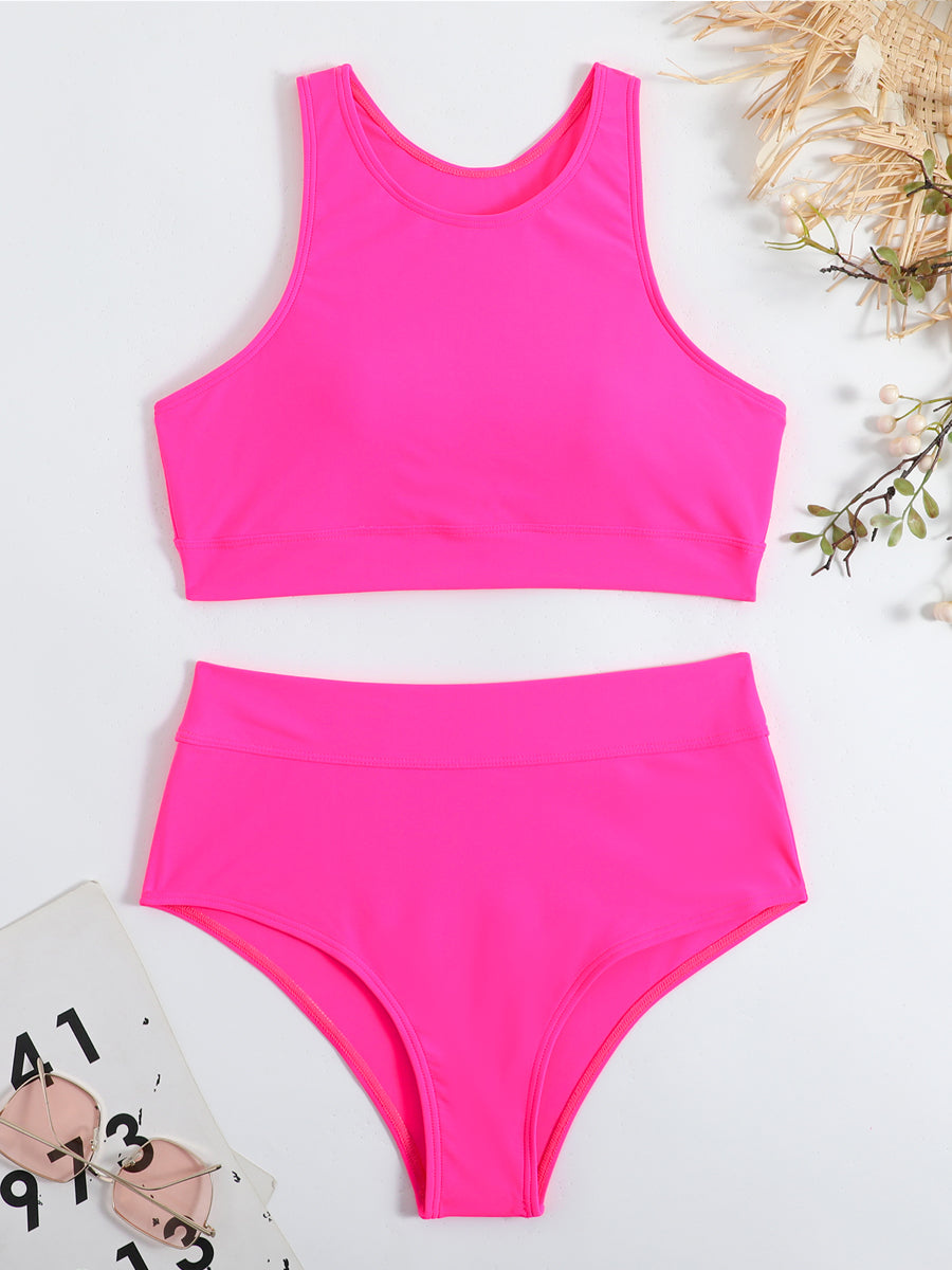 Levoire | Femmes Bikini taille haute sportif Vêtements de bain femmes Rosa