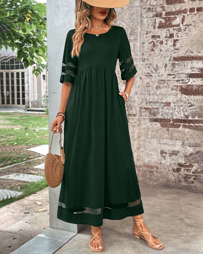 Levoire | Robe Élégante À Manches Plus Courtes Et Un Décolleté Rond Décontracté Légumes