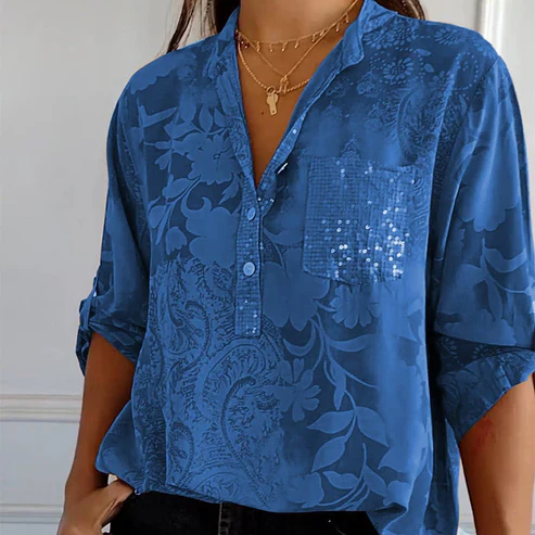 Levoire | Blouse À Manches Longues Avec Motif Floral Bleu