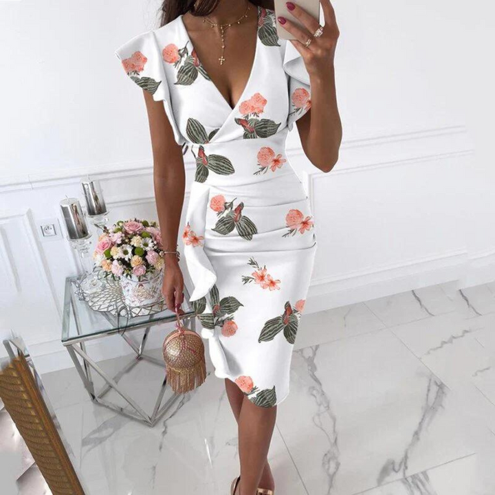 Levoire | Robe avec décolleté en V Blanche et Orange