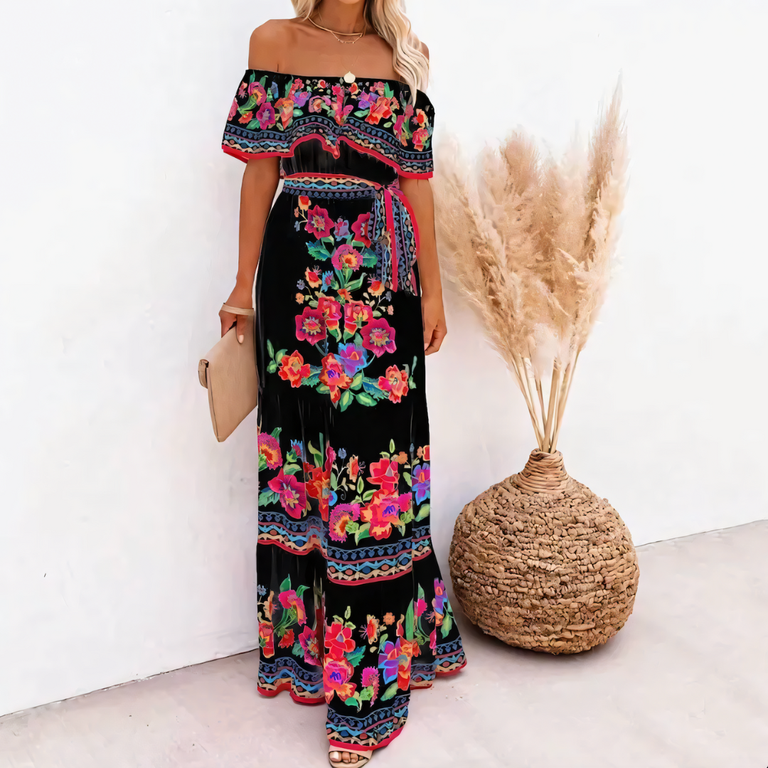 Levoire | Robe Florale Élégante Décontractée Noir