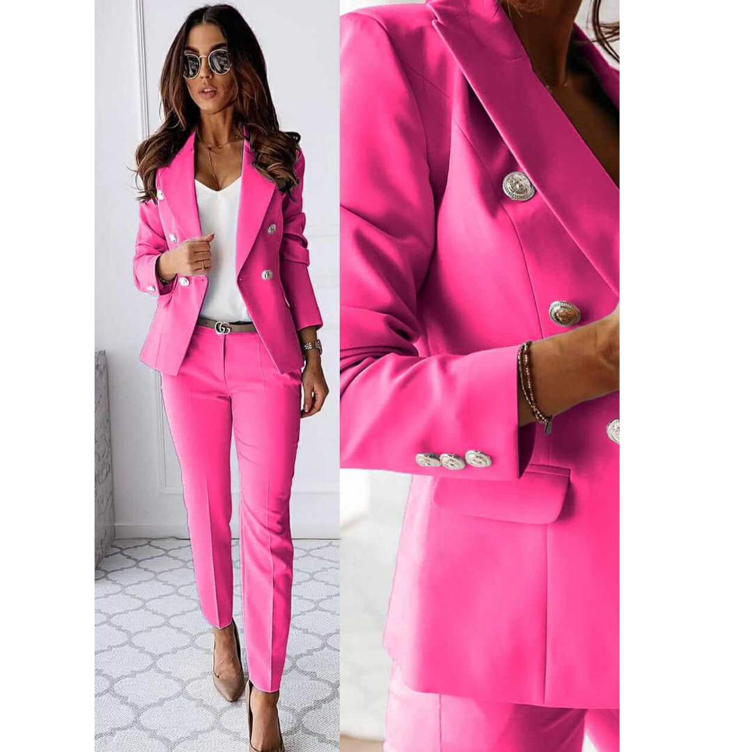 Levoire | Costume Blazer Pantalon Élégant Avec Double Boutonnage Formelle Rose
