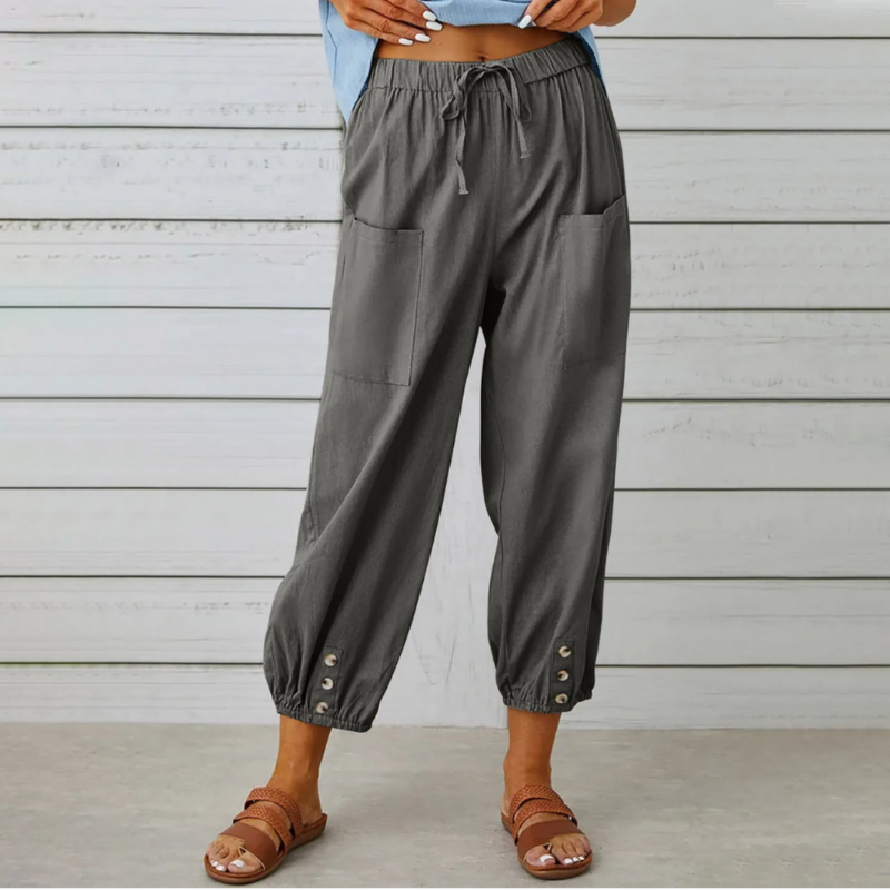 Levoire | Pantalon En Lin Pour Femmes Décontracté Taille Haute Gris