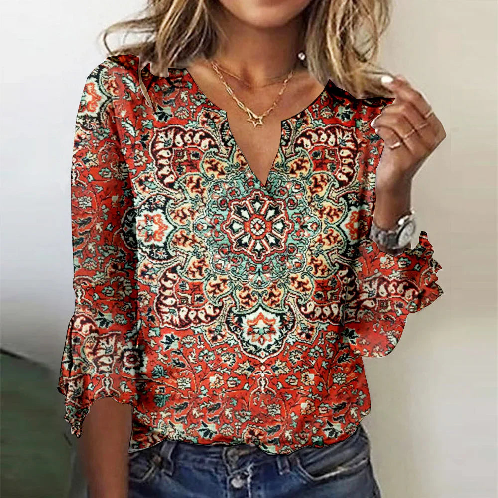 Levoire | Chemise V à col en mandala coloré 2XL
