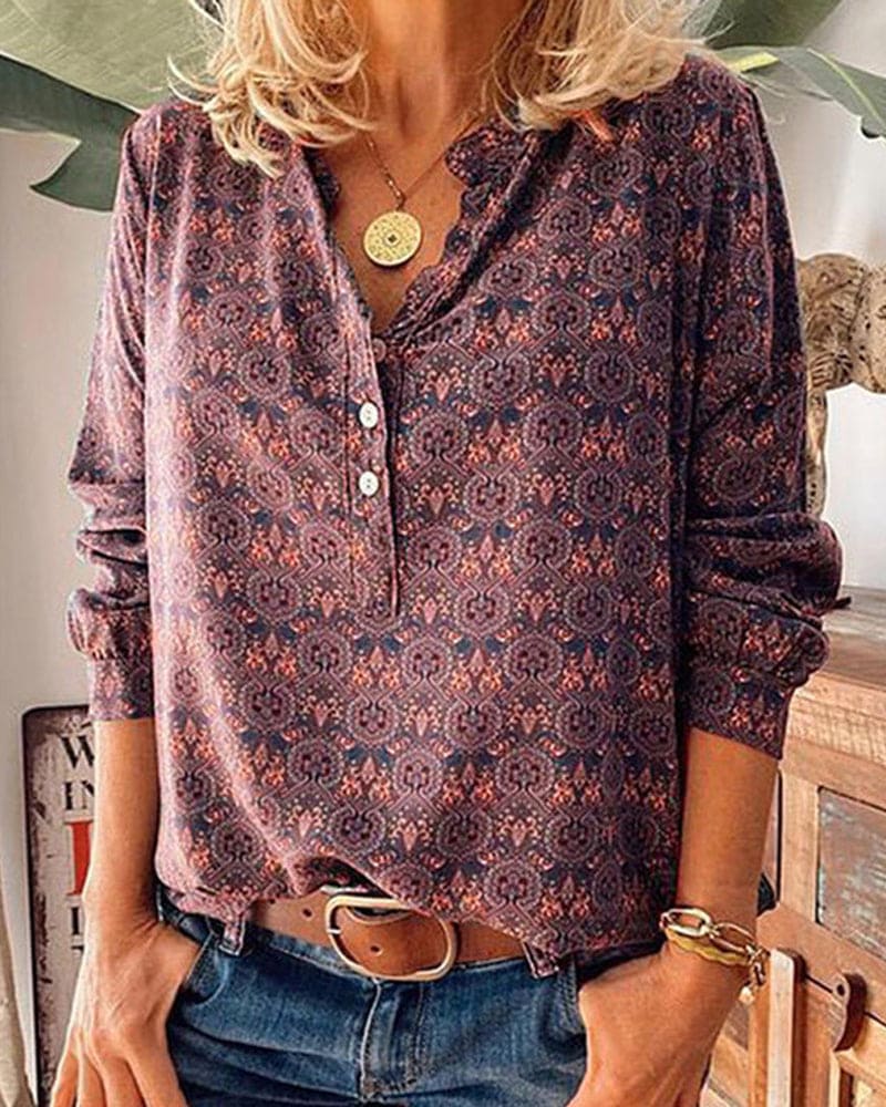 Levoire | Blouse À Manches Longues Et Imprimé Vintage Bordeaux