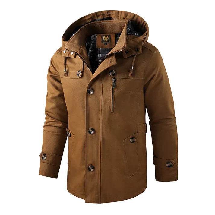 Levoire | Manches Longues Plusieurs Poches Sweat-Shirt À Capuche Veste Avec Boutons Braun