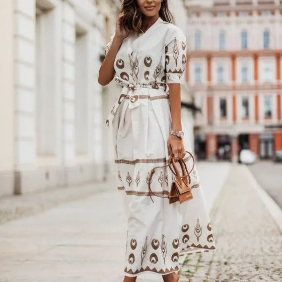 Levoire | Robe Midi D'Été Avec Un Motif Unique Pour Un Look Frais Blanc