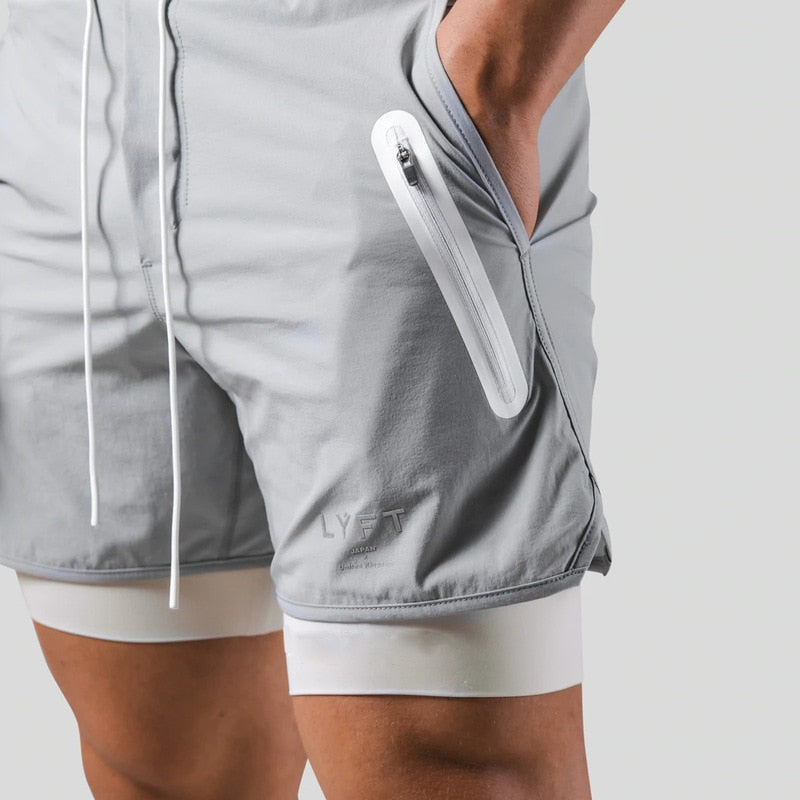 Levoire | Hommes 2 en 1 Pantalon de sport Entraînement Fitness Leggings à double couche Pour hommes Gris avec logo