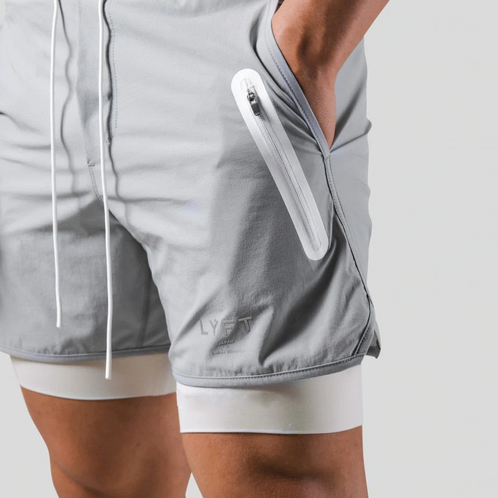 Levoire | Hommes 2 en 1 Pantalon de sport Entraînement Fitness Leggings à double couche Pour hommes Gris avec logo
