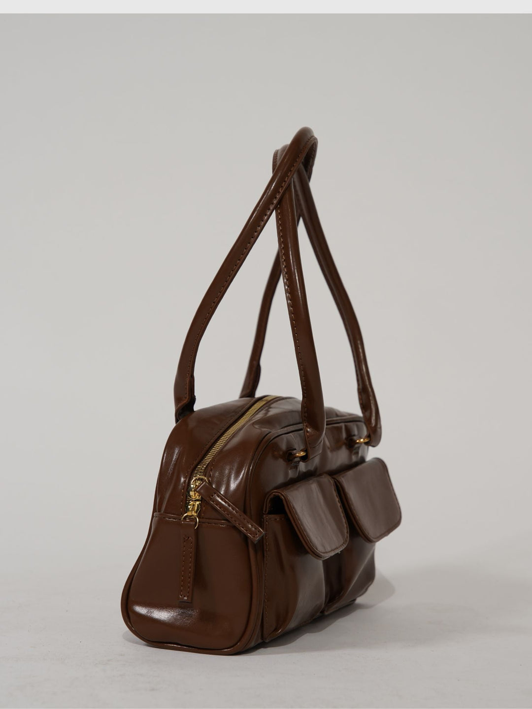 Levoire | Sac À Main En Cuir Brillant Avec Compartiments Latéraux