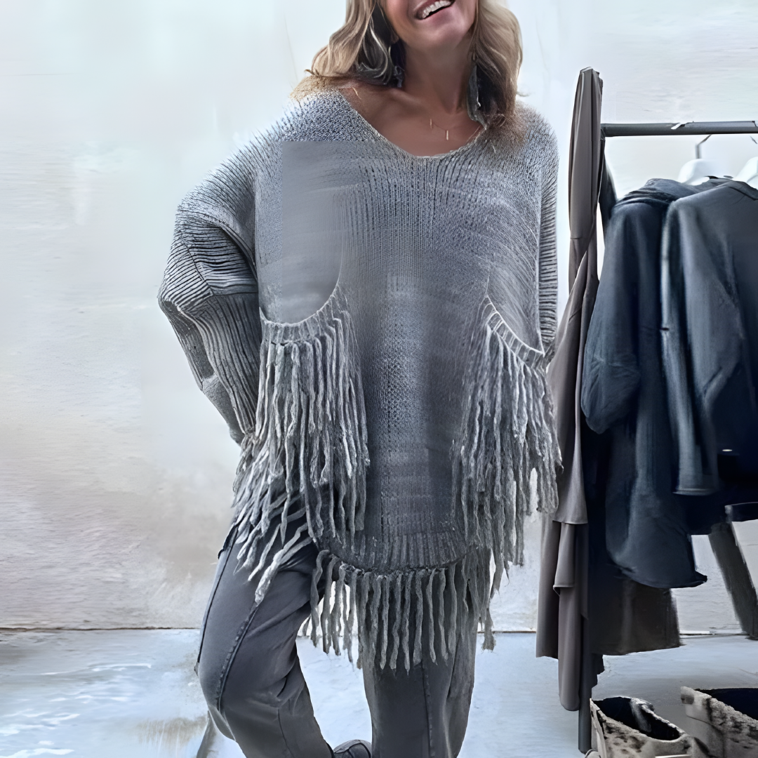 Levoire | Pull Boho Style À Franges Gris
