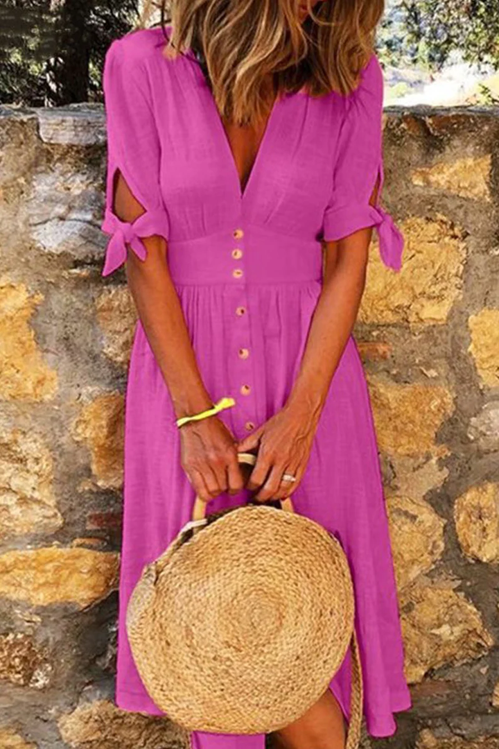 Levoire | Robes décontractées élégantes nouées à col en V avec boucle Fuchsia
