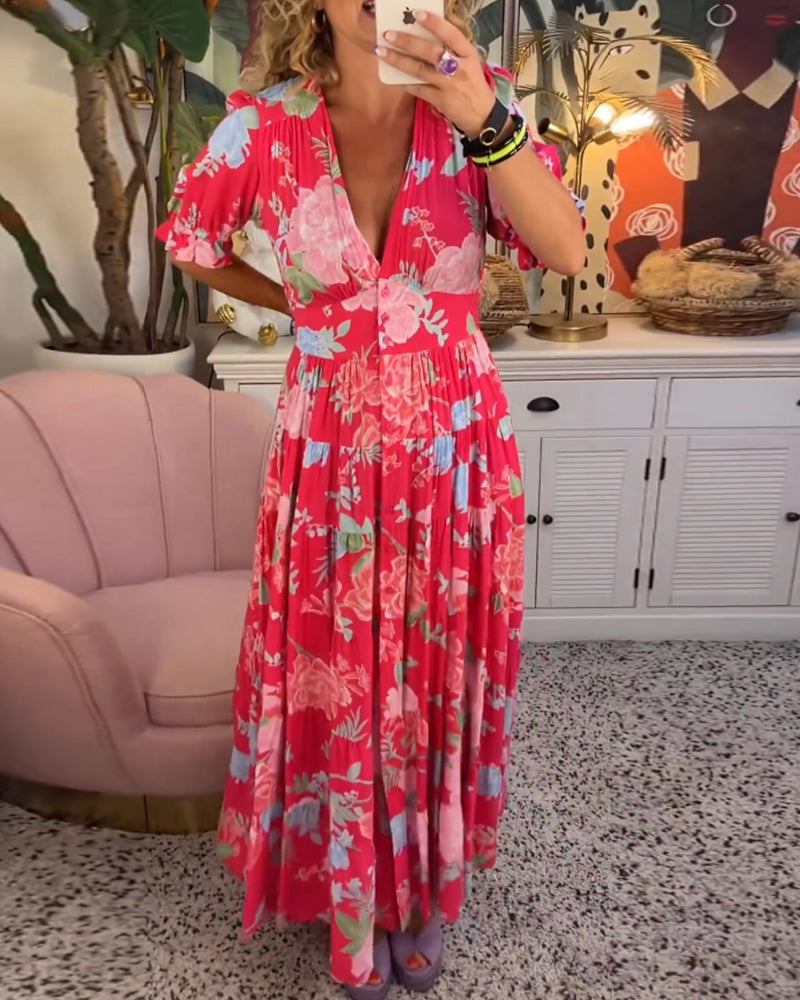 Levoire | Robe À Poches Imprimé Floral Décolleté En V