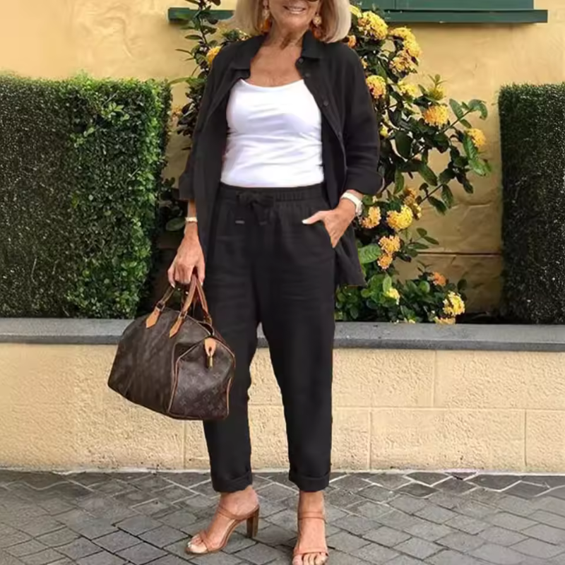 Levoire | Femmes Élégant Ensemble Chemisier & Pantalon Ensemble Noir