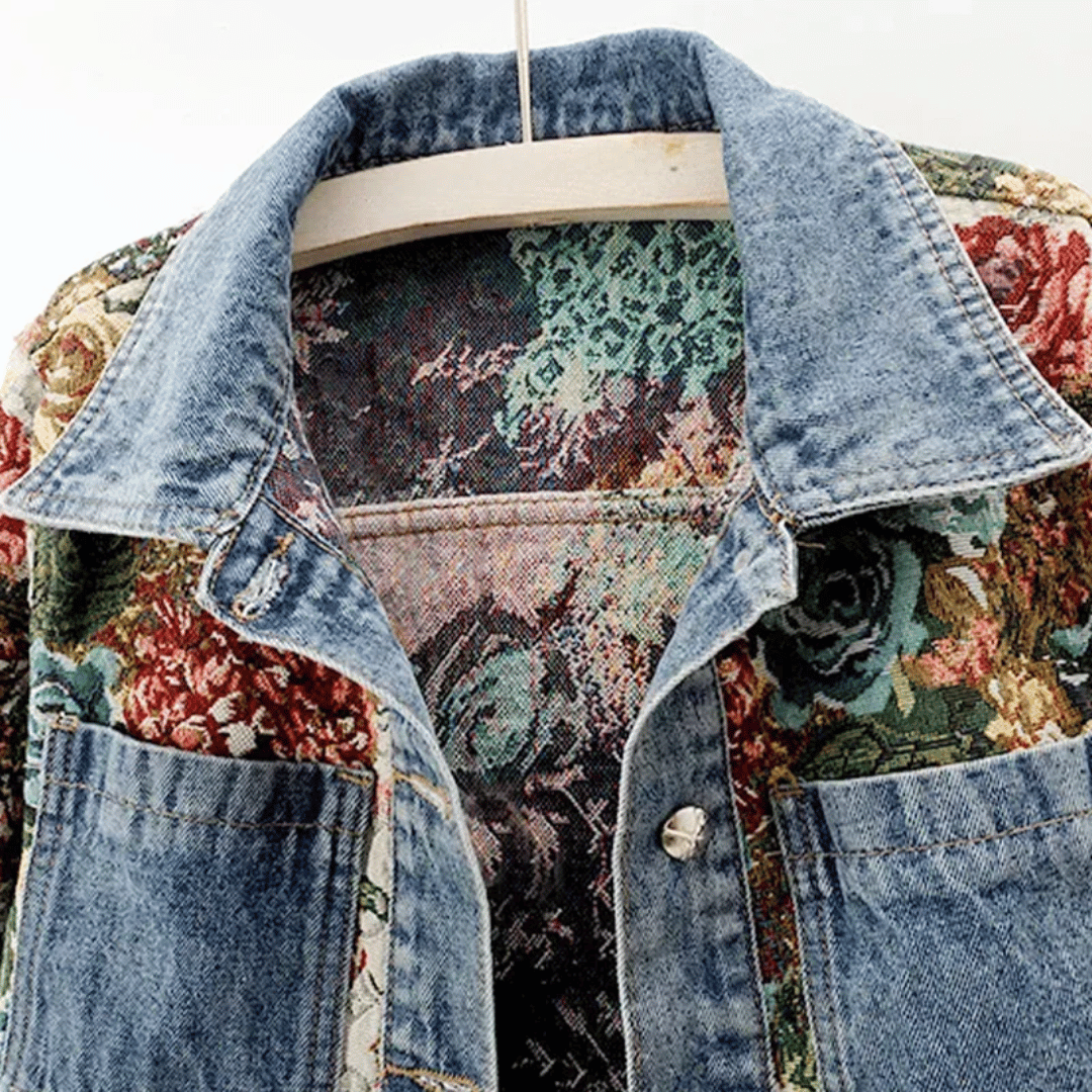 Levoire | Veste En Denim À Fleurs Peintes À La Main Fleurs & Coton Bio