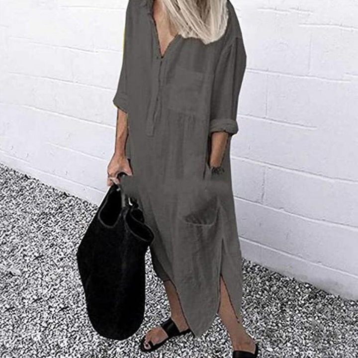 Levoire | Femmes Élégant Robe Chemise Unie Avec Découpe Robe Femme Gris