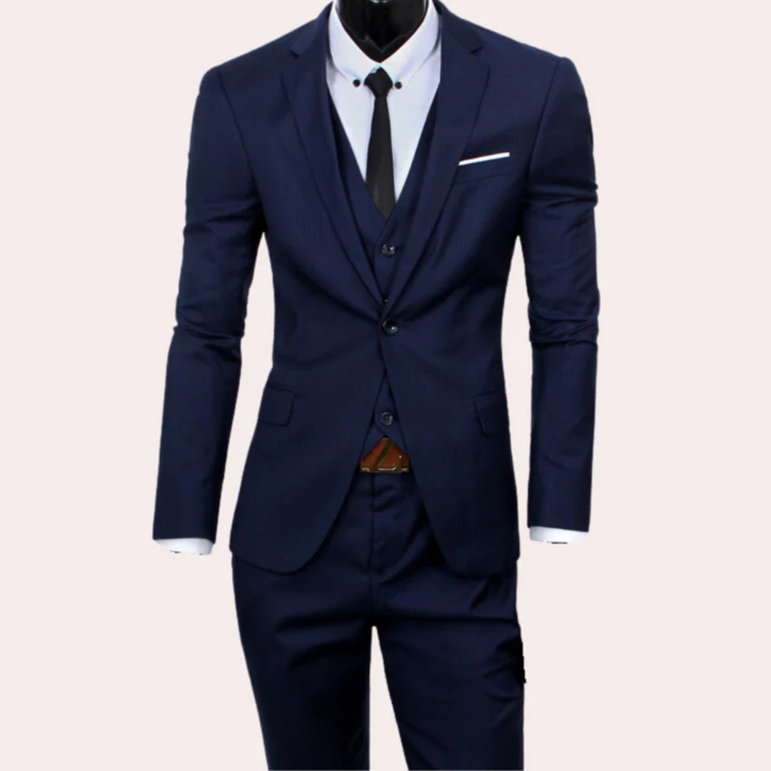 Levoire | Costume Élégant D'Invité De Mariage Avec Levoire | Gilet Pour - Hommes - Trois Pièces Bleu Marine