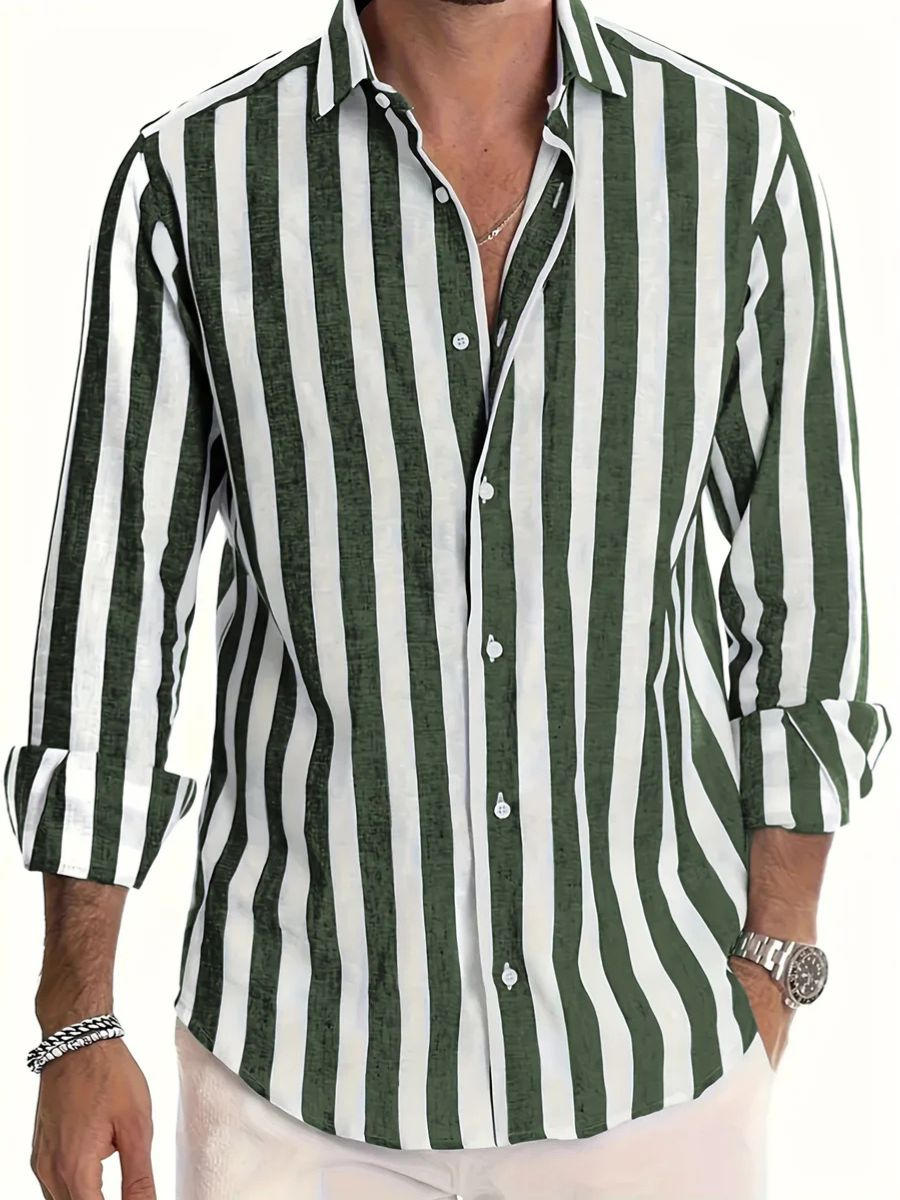 Levoire | Chemise à rayures pour hommes avec manches longues Chemise élégante pour hommes Vert