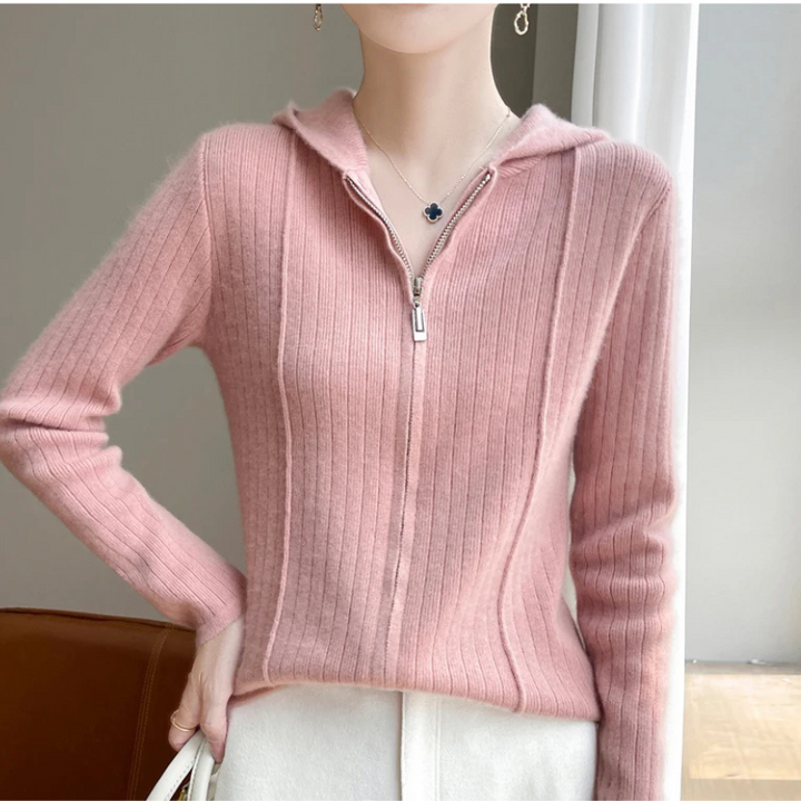 Levoire | Veste femme à zip Slim Fit avec capuche en tricot Rosa