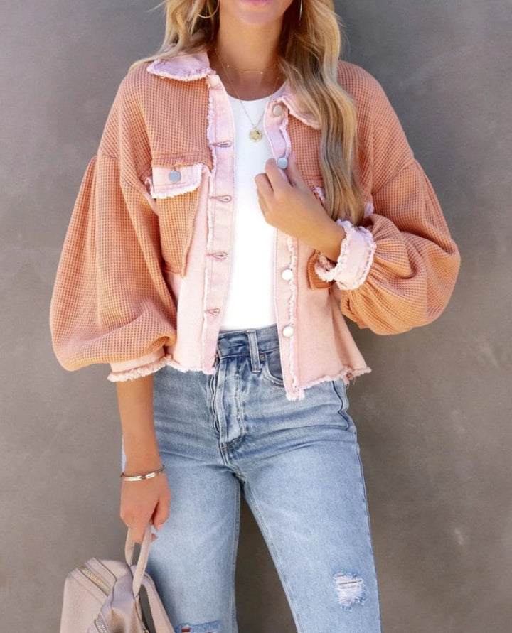 Levoire | Veste Courte Moderne Pour Femmes En Velours Côtelé De Coton Dans Des Tons Pastel Rosa