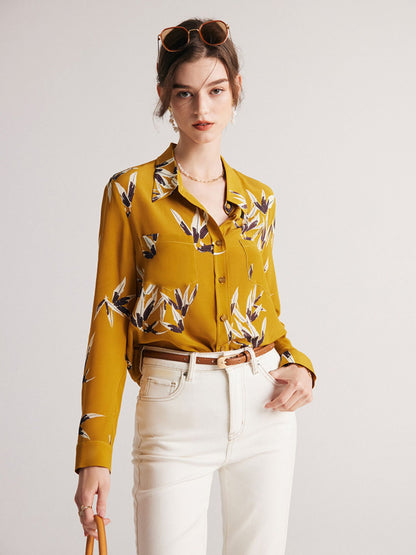 Blouse Imprimée en Soie de Mûrier avec Poches Poitrine