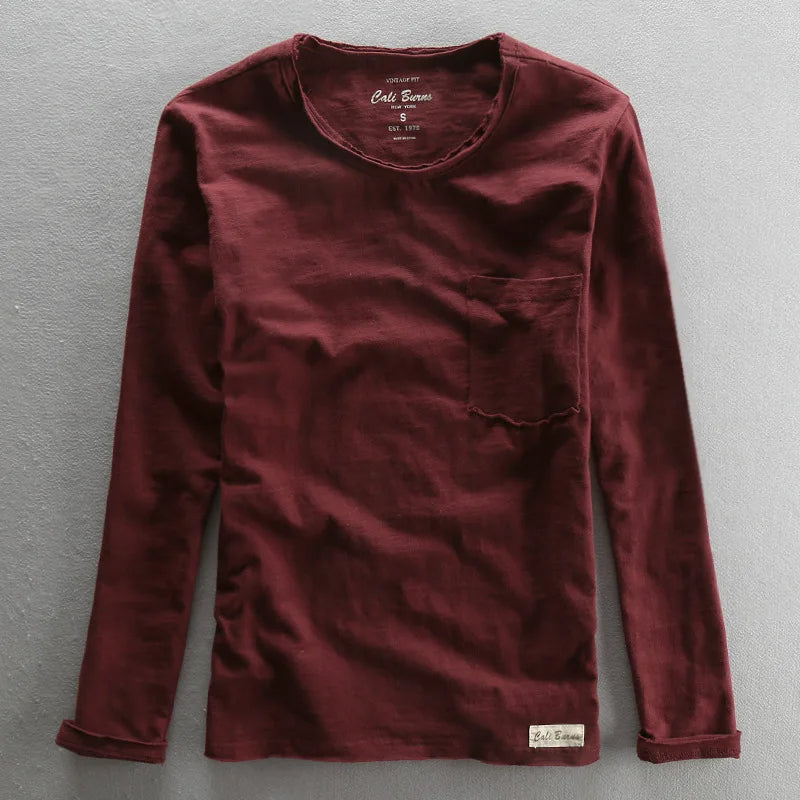 Levoire | T-shirt à manches longues en coton col rond pour hommes Rot
